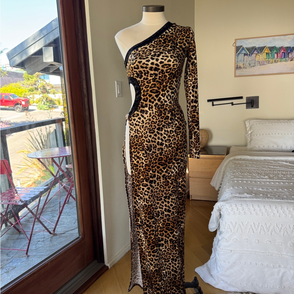 Fashion Nova Black and Brown One Shoulder Bodycon Dress
